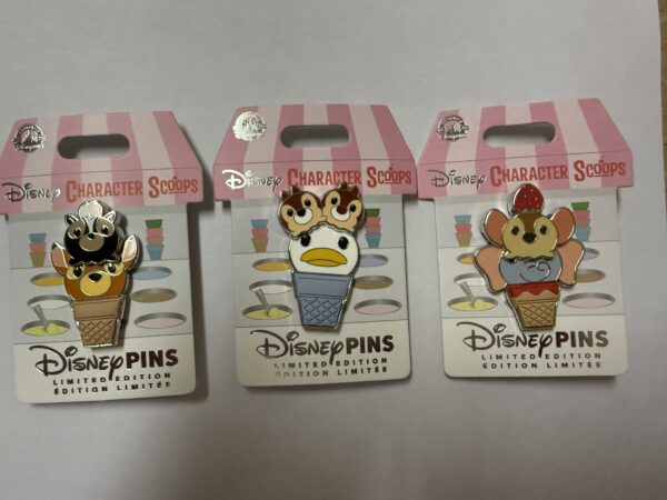 These fun Disney character pins celebrate the fun of ice cream!