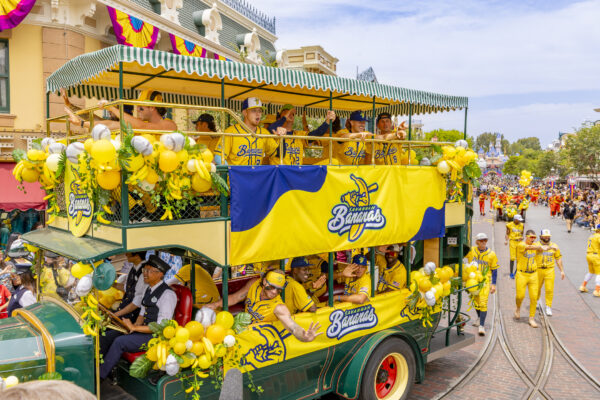 The Savannah Bananas visit Disneyland Resort on May 28, 2025. The schedule included an 11:00AM PT dance performance in front of Sleeping Beauty Castle and a 12:30PM cavalcade down Main Street, U.S.A. Photo credits (C) Disney Enterprises, Inc. All Rights Reserved 