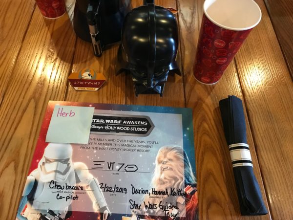 Your placemat is a certificate of participation in the tour and includes your name in Aurebesh.