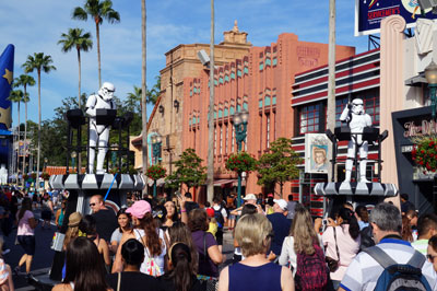 Storm Troopers welcome guests.