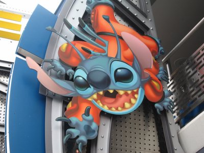 It's easy to find Stitch's Great Escape - just look for this huge picture of Stitch outside the Tomorrowland attraction.