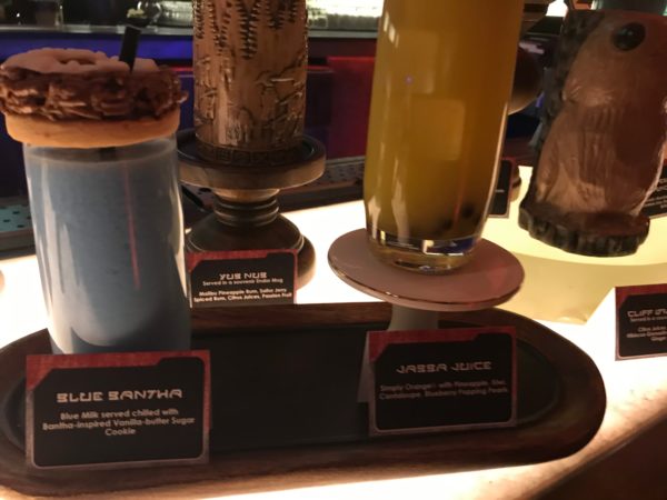 Oga's Cantina serves up a variety of beverages including Blue Bantha, which is like cookies and milk!