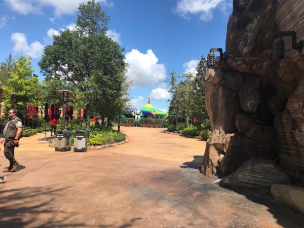This is the view from Star Wars: Galaxy's Edge to Toy Story Land. Buzz Lightyear welcomes you from one planet to the next!