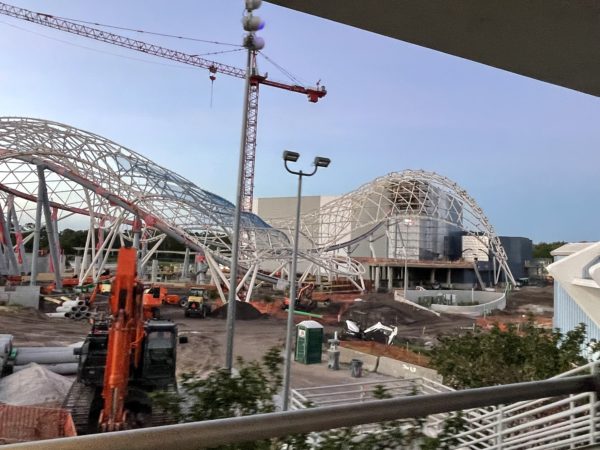 Workers have cleaned up much of the area under the canopy, even preparing to install piles of fill dirt.