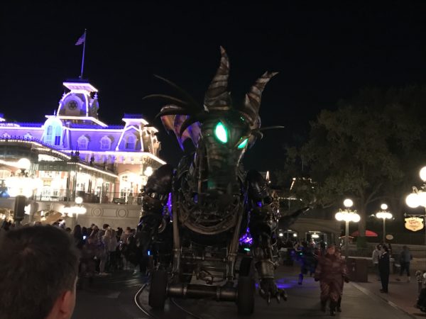 Maleficent roams the park.