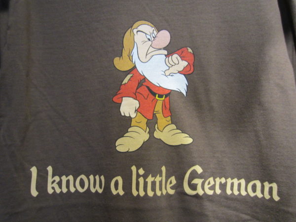 Snow White is a German story, so putting one of the Seven Dwarfs on a t-shirt is fitting!